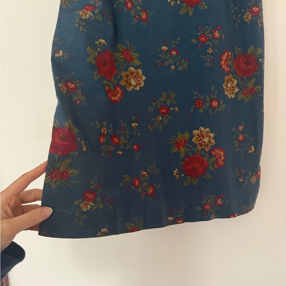 Ralph Lauren Blue Mini Babydoll Dress with Red Floral Print - Picture 13 of 13